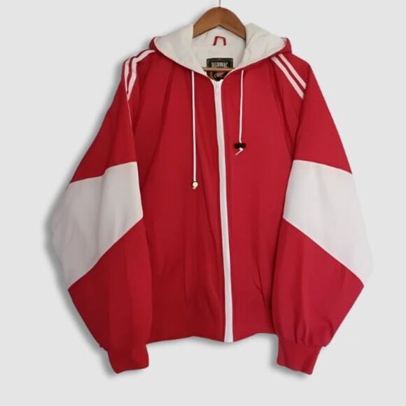 Vintage Rennoc Classic Hooded Jacket Windbreaker Quilted Inner Red/White W 2XL - Picture 3 of 14